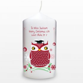 Christmas Teacher Personalised Owl Candle