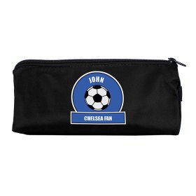 Football Fan Personalised Black Pencil Case - Dark Blue Motif