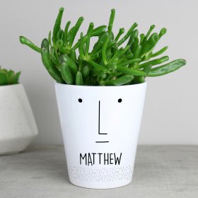 Mr Face Personalised Ceramic Plant Pot - White