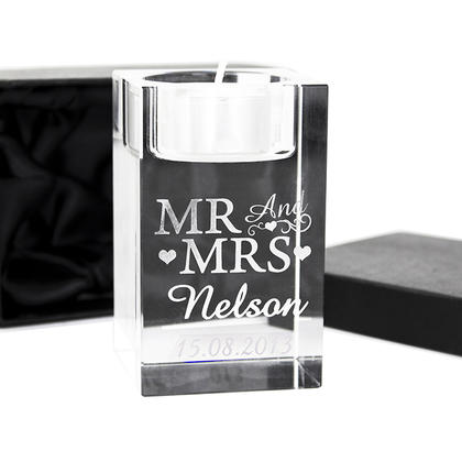 Mr & Mrs Personalised Glass Tealight Holder