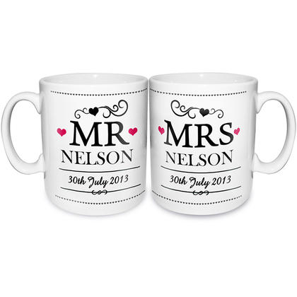 Mr & Mrs Personalised Ceramic Mugs - Set of 2