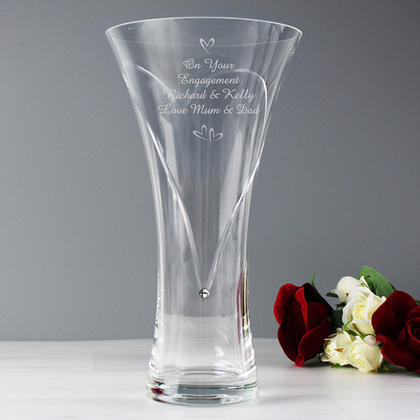 Hearts Personalised Diamante Vase - Large