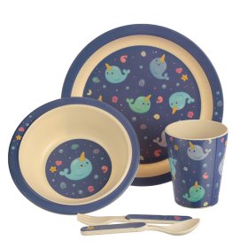 Narwhal Design Bambootique Eco Friendly Kid's Dinner Set