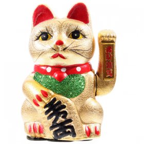 Maneki Neko Waving Cat 21cm - Eyes Open
