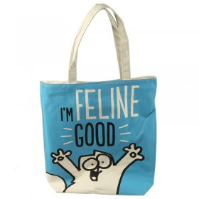 I'm Feline Good Slogan Cotton Zip Up Shopping Bag