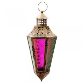 Moroccan Style Embossed Glass Lantern - Bronze Effect