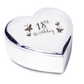 18th Birthday Heart Trinket Box - Nickel Plated