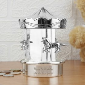 Horse Carousel Personalised Money Box - Nickel Plated