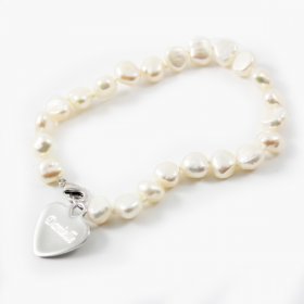 Pearl Personalised Heart Name Bracelet - White