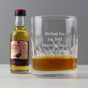 Whisky Personalised Cut Crystal Glass & Miniature Gift Set