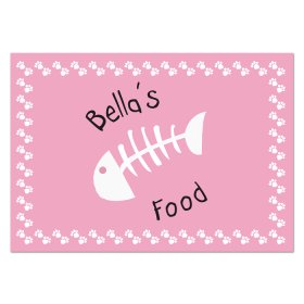 Cat Paw & Fish Print Personalised Food Mat - Pink