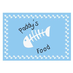 Cat Paw & Fish Print Personalised Food Mat - Blue