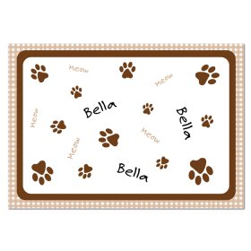 Cat Gingham Personalised Food Mat - Brown