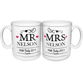 Mr & Mrs Personalised Ceramic Mugs - Set of 2