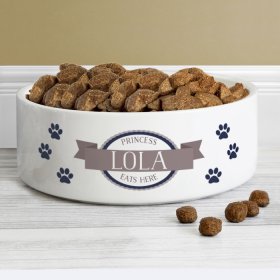 Paws Blue Personalised Medium Bowl - White