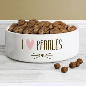 Cat I Heart Personalised Medium Bowl - White