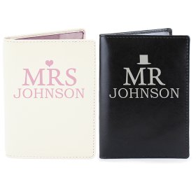 Mr & Mrs Personalised Leather Passport Holders - Set of 2