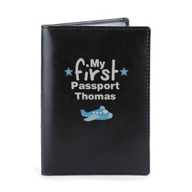 My First Personalised Leather Passport Holder - Black