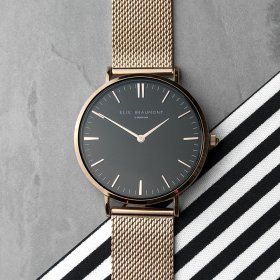 Ladies Personalised Rose Gold Mesh Strap - Black Dial