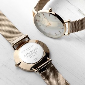 Ladies Personalised Metallic Rose Gold Mesh Watch - White Dial