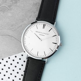 Men's Modern-Vintage Personalised Leather Watch - Black