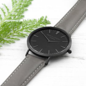 Men's Modern-Vintage Personalised Ash Leather Watch - Black