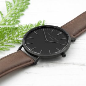 Men's Modern-Vintage Personalised Leather Watch - Black Face