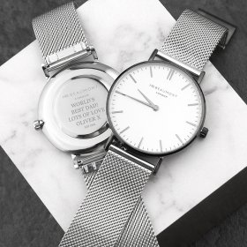 Men's Personalised White Face Watch - Metallic Silver