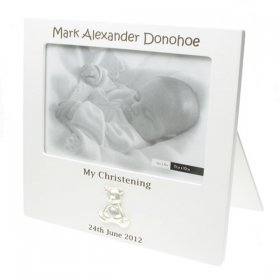 Teddy Personalised Engraved Christening Photo Frame - White