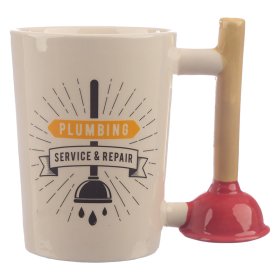 Toilet Plunger Shaped Handle Ceramic Mug