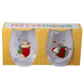 Sloth Christmas Glass Tumblers - Set of 2