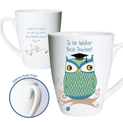 Teacher Personalised Mr Owl Small Latte Mug - Blue
