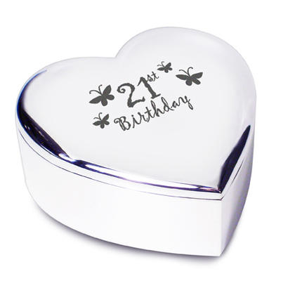 21st Birthday Heart Trinket Box - Nickel Plated