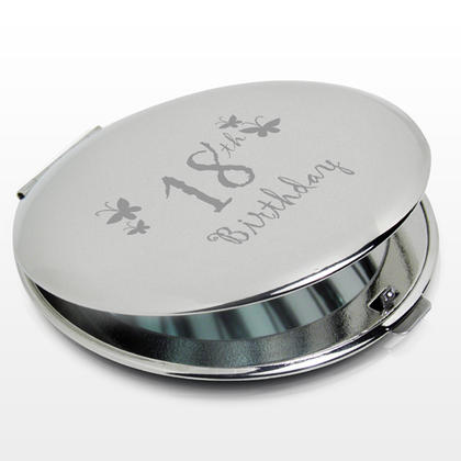 18th Birthday Butterfly Round Compact Mirror - Nickel Plated