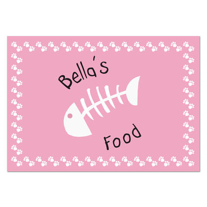 Cat Paw & Fish Print Personalised Food Mat - Pink