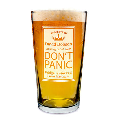 Don't Panic Personalised Pint Beer Glass