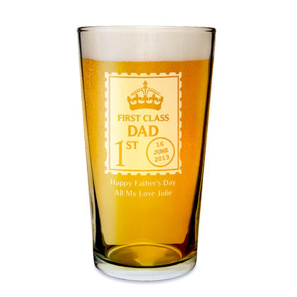 First Class Personalised Role Pint Beer Glass