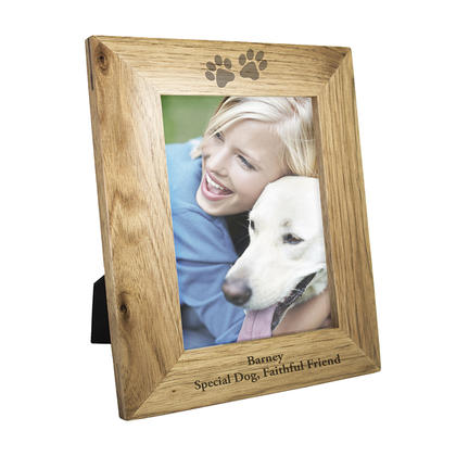 Dog Pawl Prints Personalised Oak Photo Frame