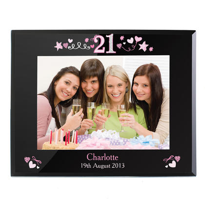 21st Birthday Personalised Glass Photo Frame - Black