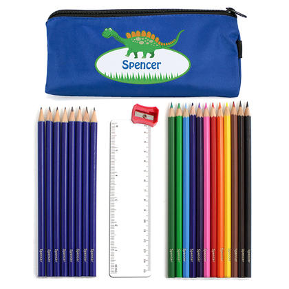 Dinosaur Personalised Pencil Case & Pencils - Blue