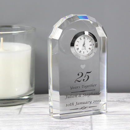 25th Silver Anniversary Personalised Crystal Clock