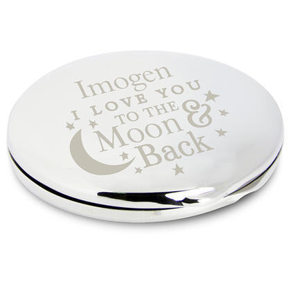 To the Moon & Back Personalised Compact - Nickel Plated