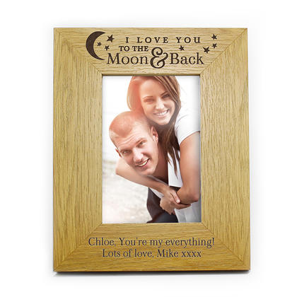 To the Moon & Back Personalised Oak Finished Photo Frame