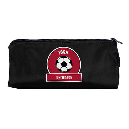 Football Fan Personalised Black Pencil Case - Red Motif