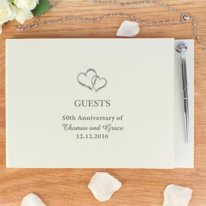 Personalised Hardback Guest Book with Pen - Hearts