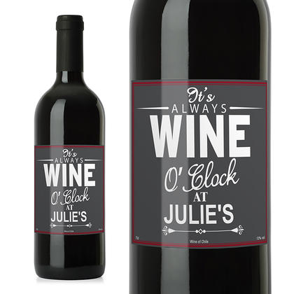 Red Wine with Personalised Wine O'Clock Label