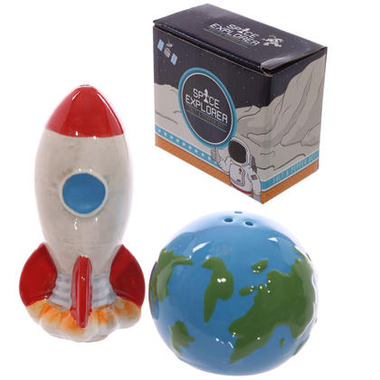 Space Rocket and Planet Earth Salt and Pepper Set