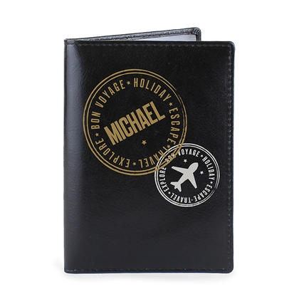 Stamped Personalised Leather Passport Holder - Black