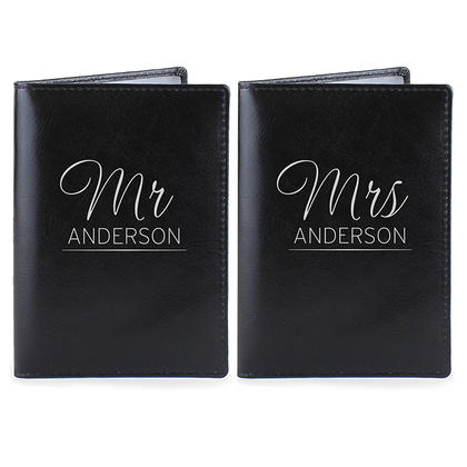 Mr & Mrs Personalised Leather Passport Holders - Set of 2 Black