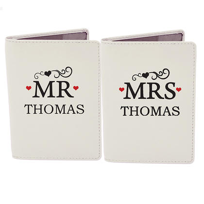 Mr & Mrs Personalised Leather Passport Holders - Set of 2 Cream